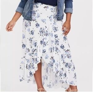 torrid White Floral Ruffle Maxi Skirt